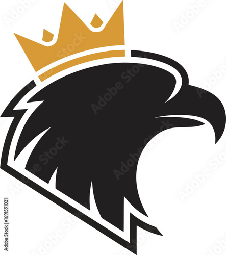 Majestic black eagle with golden crown symbolizing power, authority, and leadership in a bold, modern logo design
