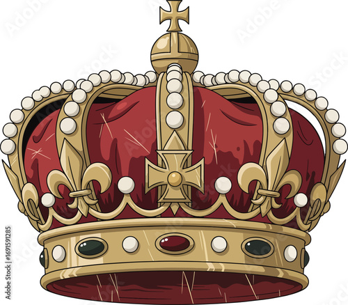 Majestic royal crown adorned with pearls and precious jewels, symbolizing power, authority, and regal elegance for premium design projects.