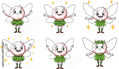 Cute fairy character illustration, magical fantasy sprite artwork, adorable winged nature spirit cartoon design, happy enchanted creature mascot for kids