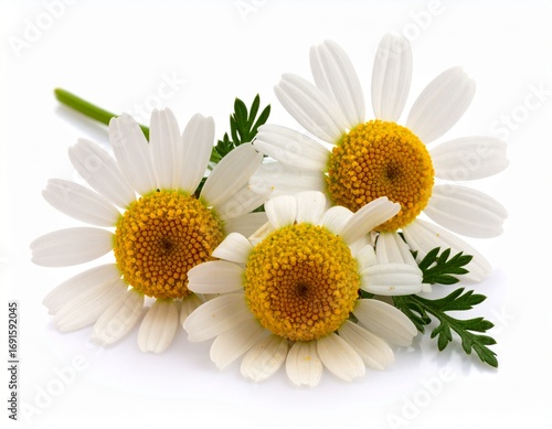 Chamomile or camomile flowers isolated on white background