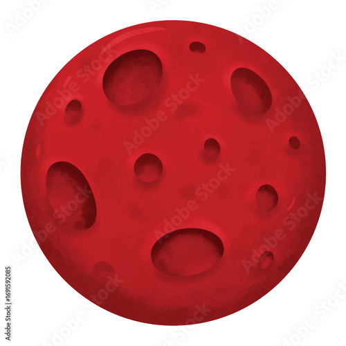 Blood moon vector illustration, hand drawn watercolor painting style, red moon clip art, total lunar eclipse clipart