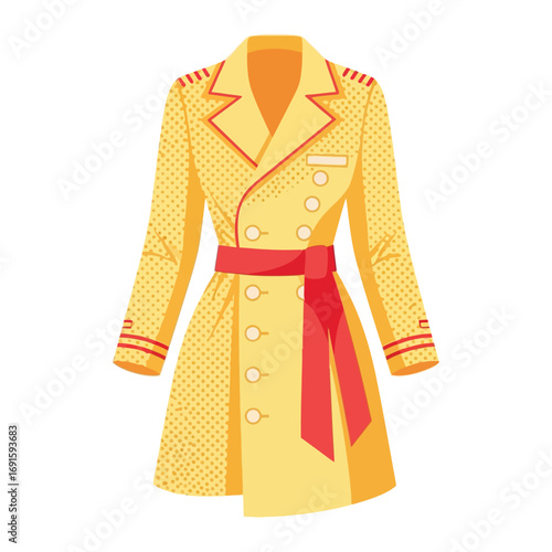 Yellow officer's trench coat with a red belt, representing the attire of a captain on a Columbus Day expedition.