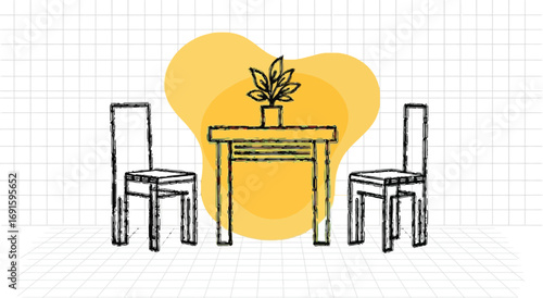 Stylish home interior with table, chairs, and plant creating a cozy and inviting atmosphere for relaxation