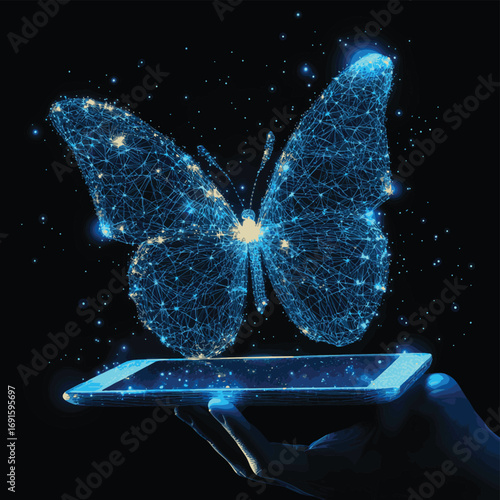 Abstract digital butterfly flying out from tablet computer