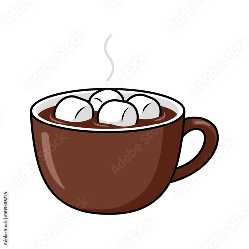 Steaming Hot Chocolate with Marshmallows in Brown Mug