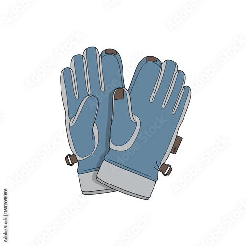 Pair of Blue Winter Gloves with Gray Trim and Brown Accents