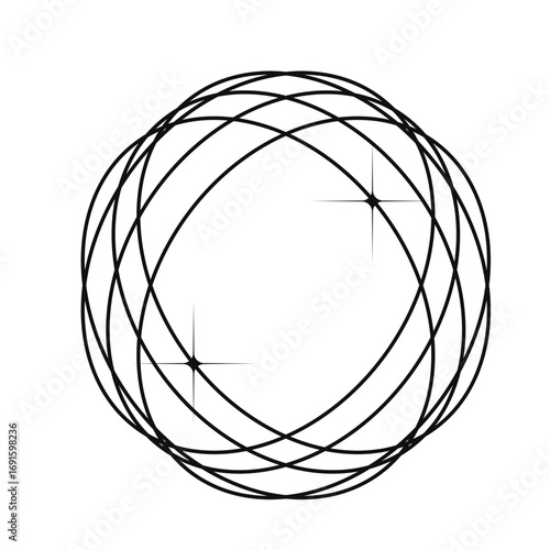 Abstract geometric orb design with subtle sparkle accents evokes modern elegance and innovation