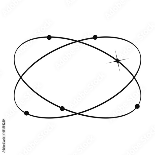 Dynamic orbital paths with orbiting points and a shining star symbol representing science and innovation