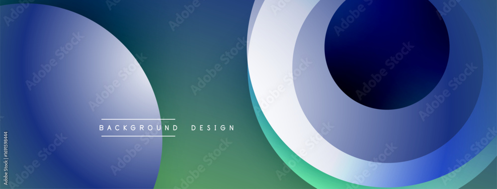 Fototapeta premium Abstract fluid shapes, blue, green hues. Overlapping circles create dynamic visual effect. Modern background design element.