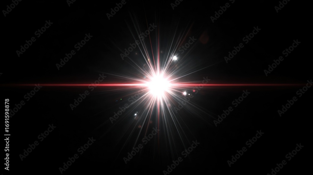 Fototapeta premium A bright, star-like light with a red glow against a black background.