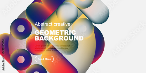 Fluid shapes, vibrant colors create modern geometric background. Text overlay invites further exploration. Design feels dynamic, fresh.
