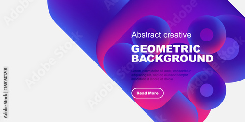 Fluid shapes, vibrant colors create modern abstract background. Text invites further exploration via button.