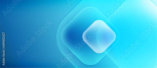 Abstract blue background. Concentric squares create depth, light radiates from center. Smooth gradients suggest technology, innovation.