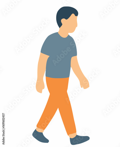 Side profile vector illustration of a casually dressed man walking. Simple faceless character graphic representing a pedestrian in everyday motion