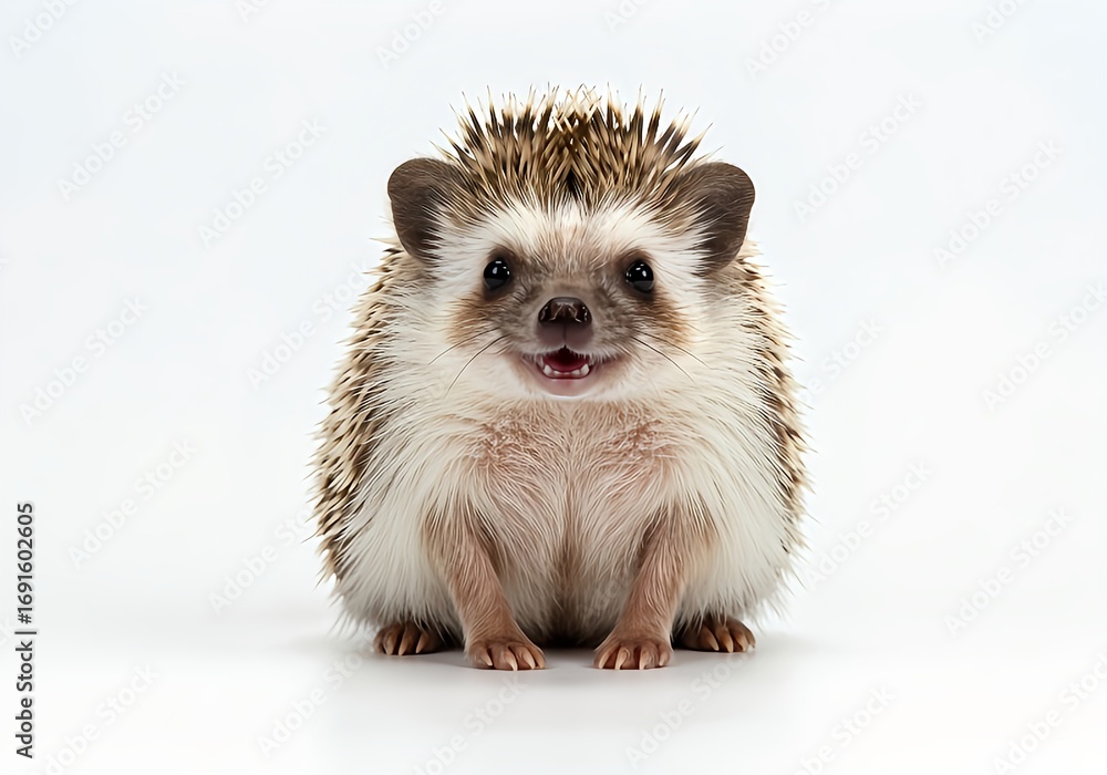 Naklejka premium Smiling hedgehog portrait on a bright white backdrop