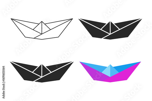 Polygon paper boat set, origami style low poly ship illustration