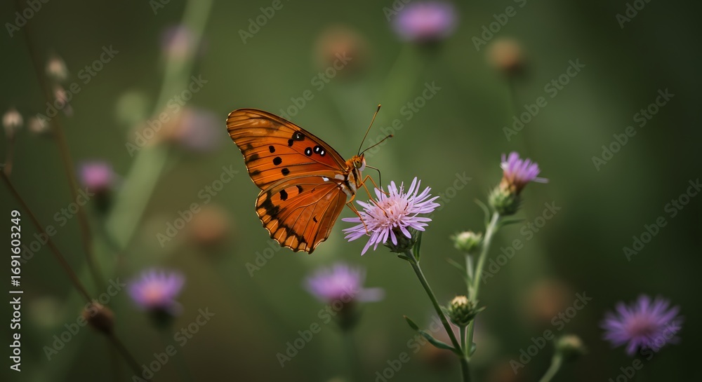 Naklejka premium Butterfly on purple flower