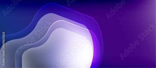 Abstract flowing shapes, gradient colors. Blue, purple hues dominate composition. Minimalist design, modern aesthetic. Smooth transitions create depth.