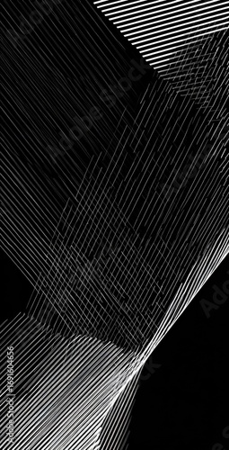 White lines intertwine on a black background, creating an abstract, minimalist and dynamic visual pattern