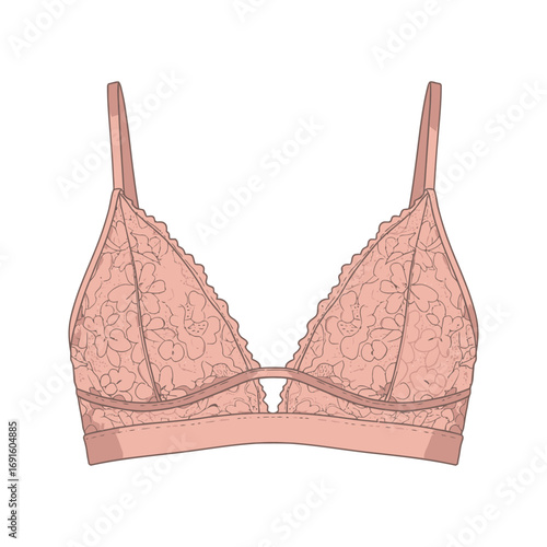 Floral Lace Triangle Bralette Lingerie Delicate Pink Adjustable Straps Comfortable Fit