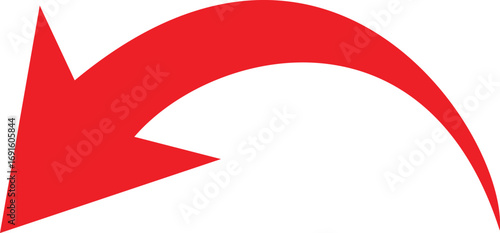 Curved red arrow pointing down and left symbol