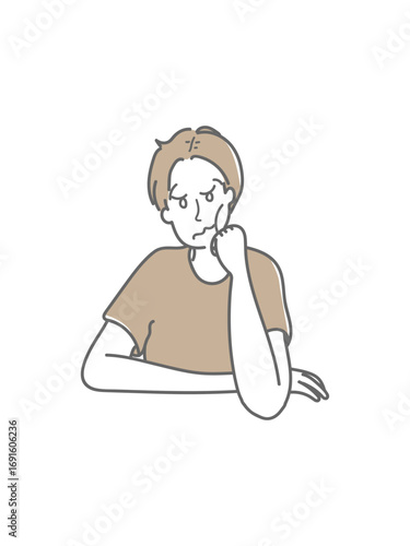 頬　手　イラスト