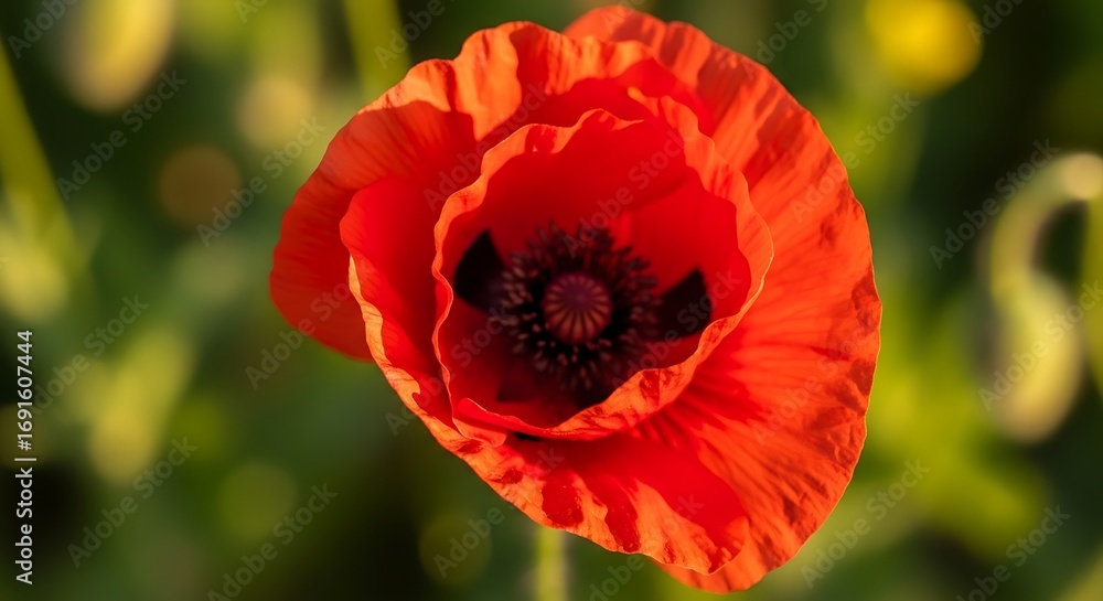 Fototapeta premium Vibrant Red Poppy Flower in Soft Sunlight.