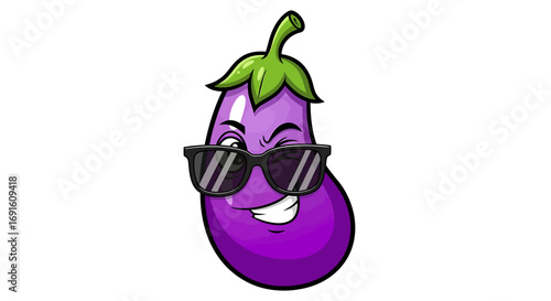 Cool Eggplant Cartoon Character Vector Illustration