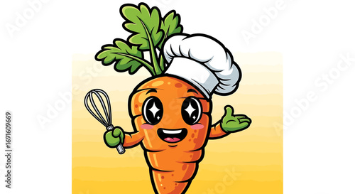 Cute Cartoon Carrot Chef Mascot Character Illustration