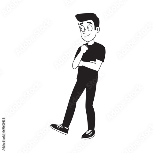 Handsome Man Black and White Illustration Vector Image Male Portrait Fashion Sketch Line Art Design	