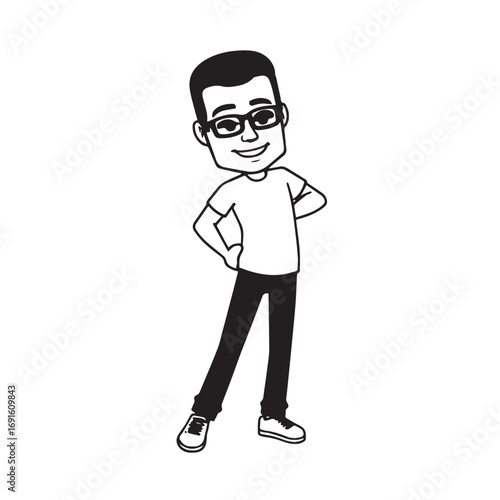 Handsome Man Black and White Illustration Vector Image Male Portrait Fashion Sketch Line Art Design	