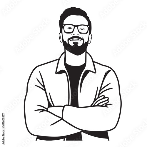 Handsome Man Black and White Illustration Vector Image Male Portrait Fashion Sketch Line Art Design	