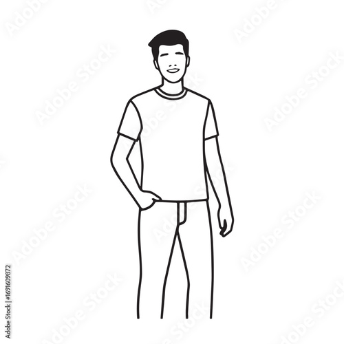 Handsome Man Black and White Illustration Vector Image Male Portrait Fashion Sketch Line Art Design	