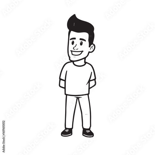 Handsome Man Black and White Illustration Vector Image Male Portrait Fashion Sketch Line Art Design	