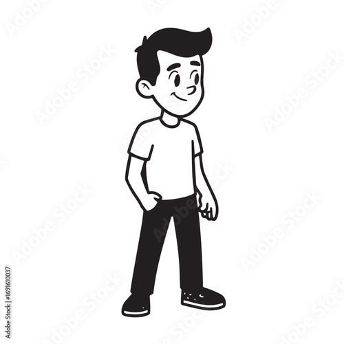 Handsome Man Black and White Illustration Vector Image Male Portrait Fashion Sketch Line Art Design	