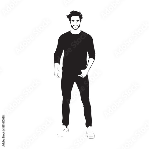 Handsome Man Black and White Illustration Vector Image Male Portrait Fashion Sketch Line Art Design	