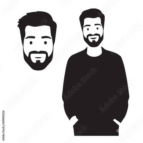 Handsome Man Black and White Illustration Vector Image Male Portrait Fashion Sketch Line Art Design	