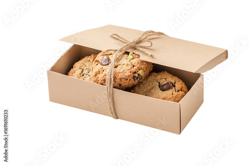 Delicious homemade cookies in a rustic box with twine, perfect for gifting or sharing.
