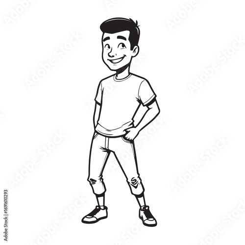 Handsome Man Black and White Illustration Vector Image Male Portrait Fashion Sketch Line Art Design	