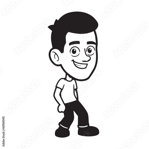 Handsome Man Black and White Illustration Vector Image Male Portrait Fashion Sketch Line Art Design	