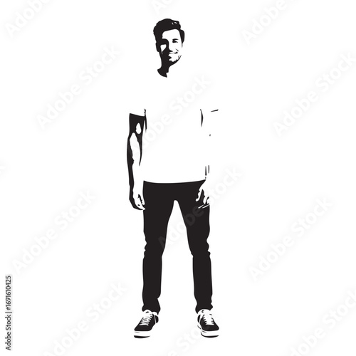 Handsome Man Black and White Illustration Vector Image Male Portrait Fashion Sketch Line Art Design	