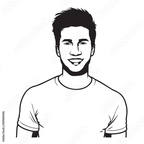 Handsome Man Black and White Illustration Vector Image Male Portrait Fashion Sketch Line Art Design	