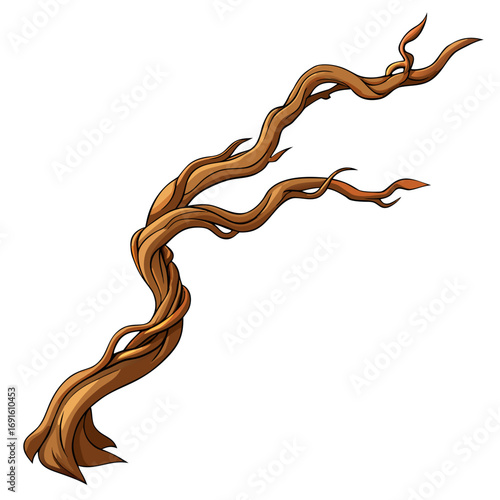 A twisted, gnarled tree branch or root with flowing, curved lines and multiple smaller offshoots, rendered in brown tones.