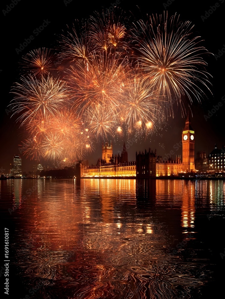 Fototapeta premium fireworks over the river