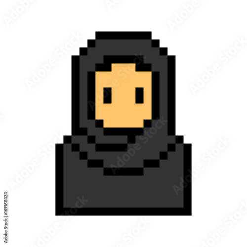 Muslim woman wearing hijab in simple pixel art style