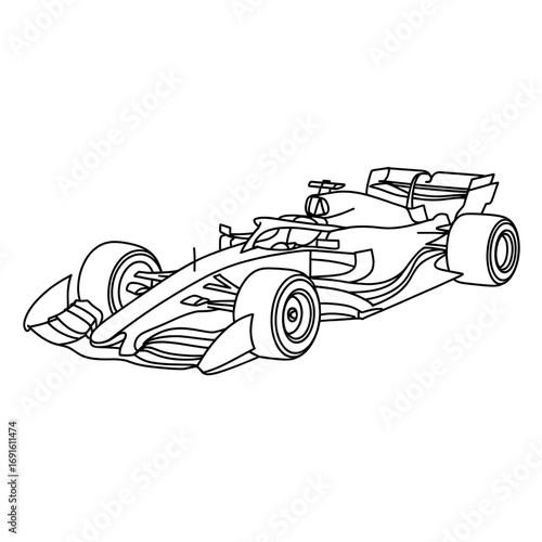 A F1 car illustration vector style coloring page