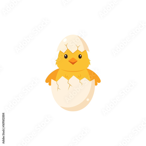 Adorable Yellow Chick Hatching from a Cracked Eggshell