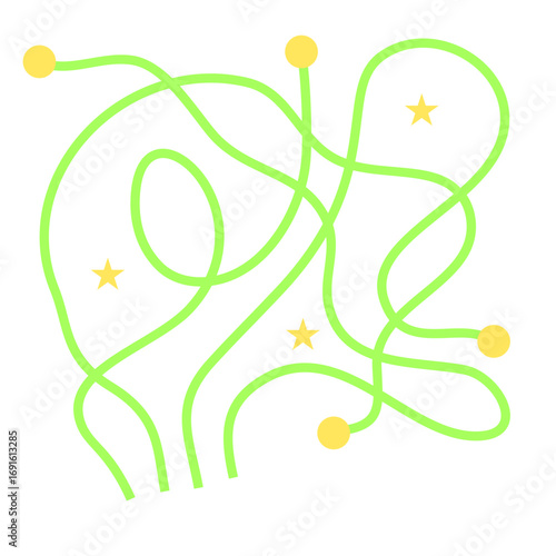 Maze Puzzle Whimsical green maze with yellow dots and stars, perfect for educational games and playful designs