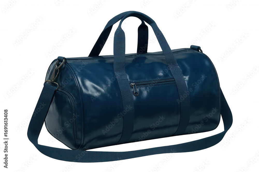 Naklejka premium Studio shot of a stylish blue sports bag, ideal for gym, travel, or sports activities, isolated on a transparent background
