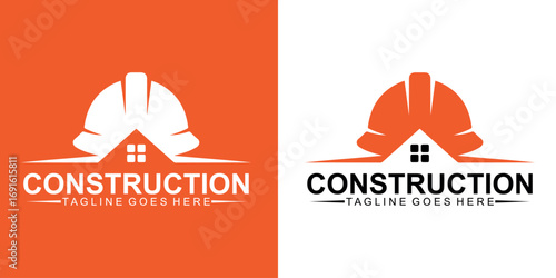 Modern Construction Logo Design with Hard Hat and House Symbol for Building Companies